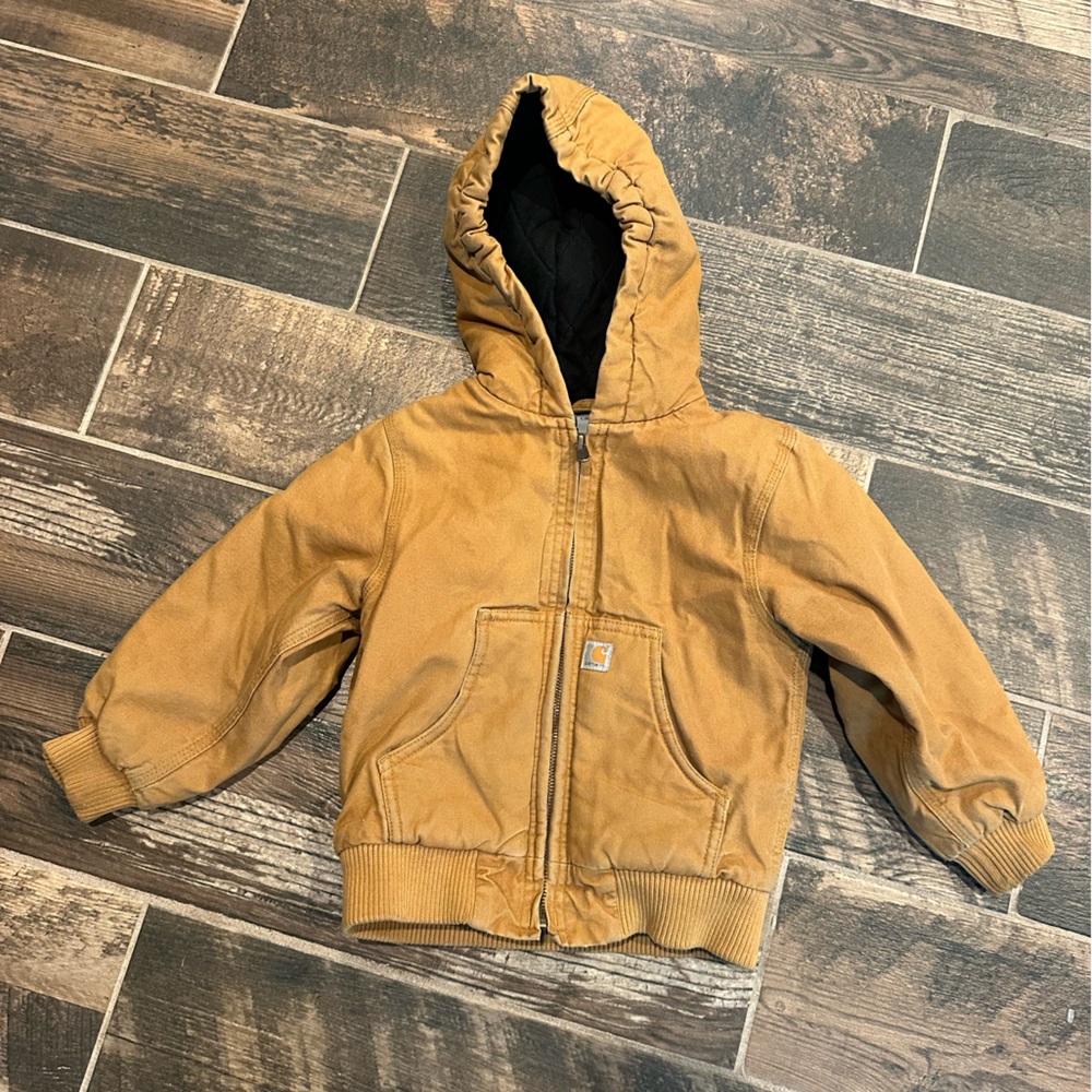 Vintage Y2K Carhartt YOUTH brown hooded work wear jacket 4t